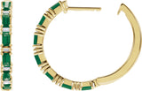 14K Gold Straight Baguette Natural Emerald & Natural Diamond Accented Hoop Earrings - Yellow Gold - view 6