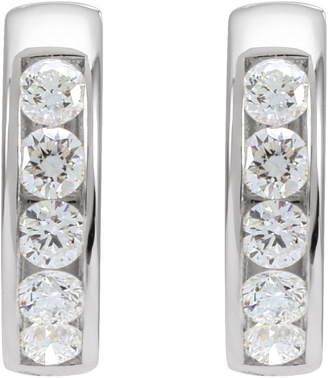 14K Gold Round Lab-Grown Diamond Hinged Hoop Earrings - White Gold - view 6