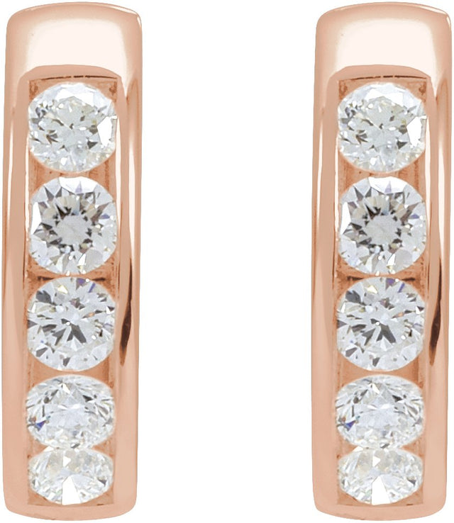 14K Gold Round Lab-Grown Diamond Hinged Hoop Earrings - Rose Gold - view 6