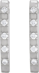 14K Gold Round Natural Diamond Elongated Hoop Earrings - White Gold - view 5