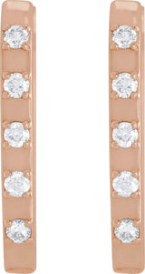 14K Gold Round Natural Diamond Elongated Hoop Earrings - Rose Gold - view 5
