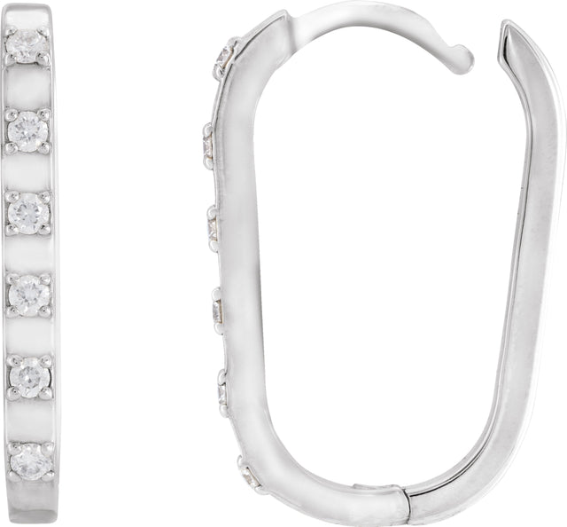 14K Gold Round Natural Diamond Elongated Hoop Earrings - White Gold - view 6