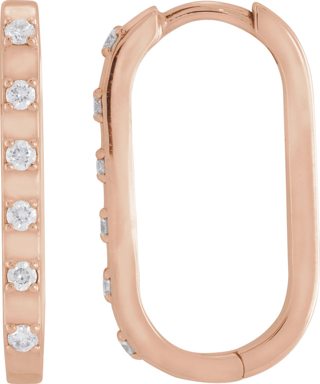 14K Gold Round Natural Diamond Elongated Hoop Earrings - Rose Gold - view 4