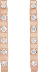 14K Gold Round Natural Diamond Elongated Hoop Earrings - Rose Gold - view 5
