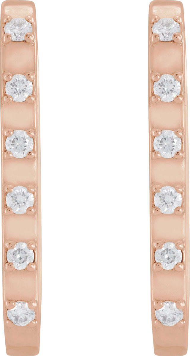 14K Gold Round Natural Diamond Elongated Hoop Earrings - Rose Gold - view 5