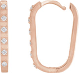 14K Gold Round Natural Diamond Elongated Hoop Earrings - Rose Gold - view 6