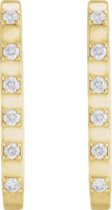 14K Gold Round Natural Diamond Elongated Hoop Earrings - Yellow Gold - view 5
