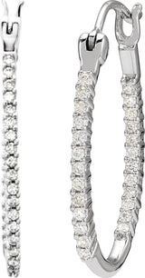 14K Gold Round Natural Diamond Inside-Outside U-Hoop Earrings - White Gold - view 3