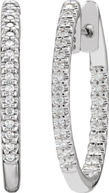14K Gold Round Natural Diamond Inside-Outside Hinged Hoop Earrings - White Gold - view 5