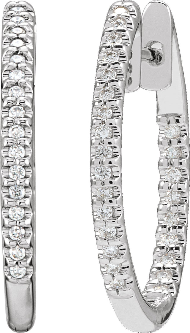 14K Gold Round Natural Diamond Inside-Outside Hinged Hoop Earrings - White Gold - view 5