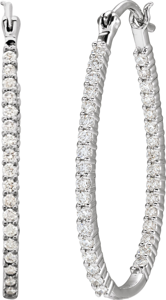 Platinum Round Natural Diamond Inside-Outside U-Hoop Earrings - view 5