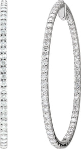14K Gold Round Natural Diamond Inside-Outside Hoop Earrings III - view 5