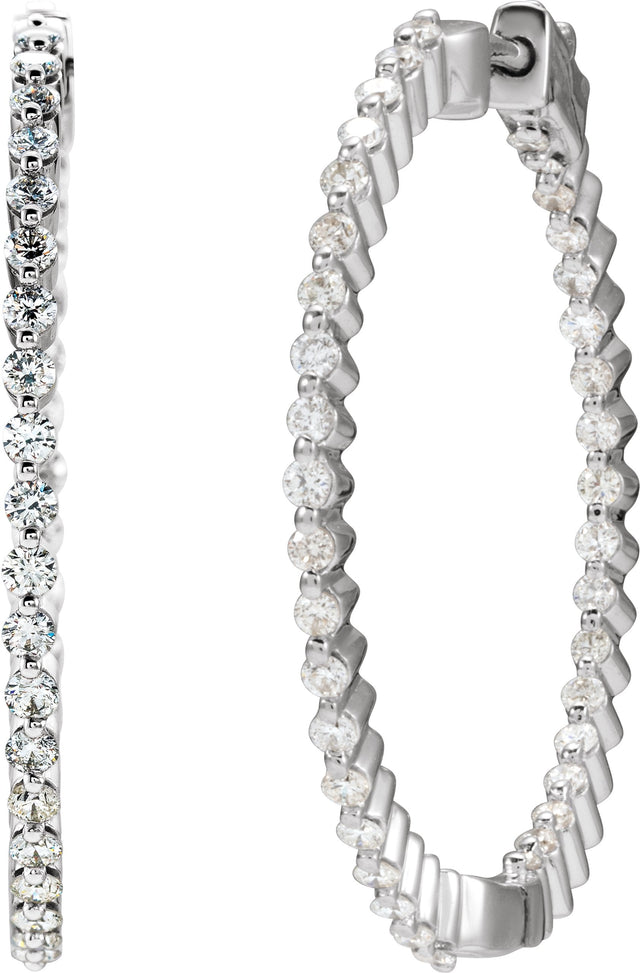 14K Gold Round Natural Diamond Inside-Outside Hinged Hoop Earrings II - view 4