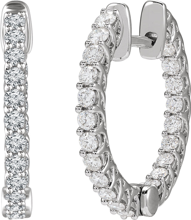 14K Gold Round Natural Diamond Inside-Outside Hoop Earrings II - White Gold - view 5