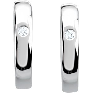18K Gold Round Natural Diamond Accented Hinged Hoop Earrings - view 4