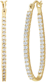 14K Gold Round Natural Diamond Inside-Outside U-Hoop Earrings - Yellow Gold - view 5