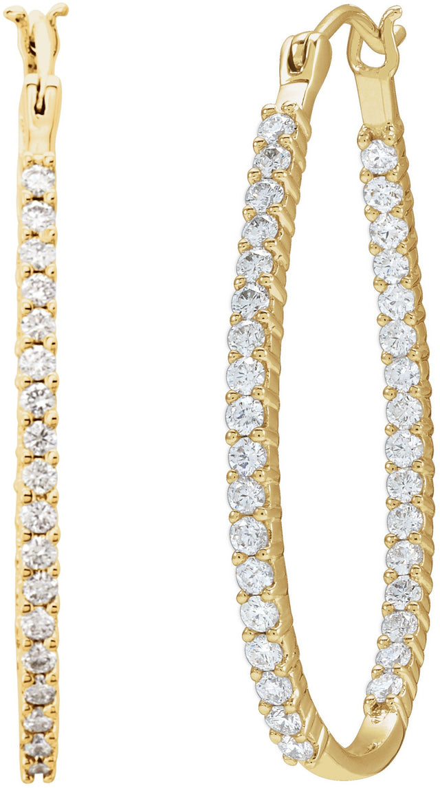 14K Gold Round Natural Diamond Inside-Outside U-Hoop Earrings - Yellow Gold - view 5