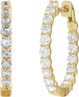 14K Gold Round Lab-Grown Diamond Inside-Outside Hoop Earrings – 1.5-3mm Stones - Yellow Gold - view 10