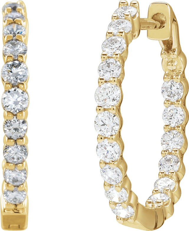 14K Gold Round Lab-Grown Diamond Inside-Outside Hoop Earrings – 1.5-3mm Stones - Yellow Gold - view 10