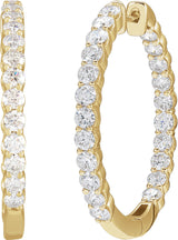 14K Gold Round Lab-Grown Diamond Inside-Outside Hoop Earrings – 1.5-3mm Stones - Yellow Gold - view 10