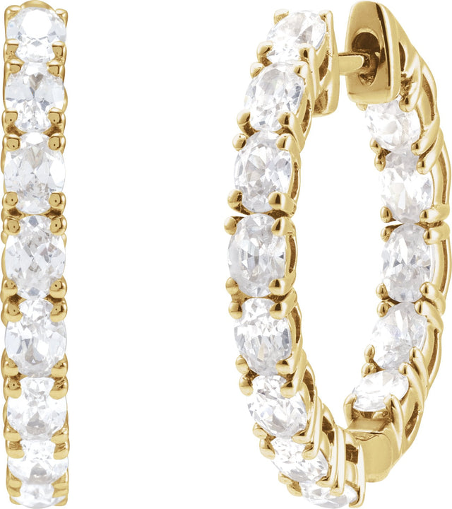 14K Gold Oval Natural Diamond Inside-Outside Hoop Earrings - Rose Gold - view 19