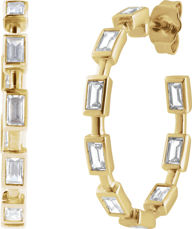 14K Gold Straight Baguette Lab-Grown Diamond Hoop Earrings – 1 1/4 CTW - Yellow Gold - view 5