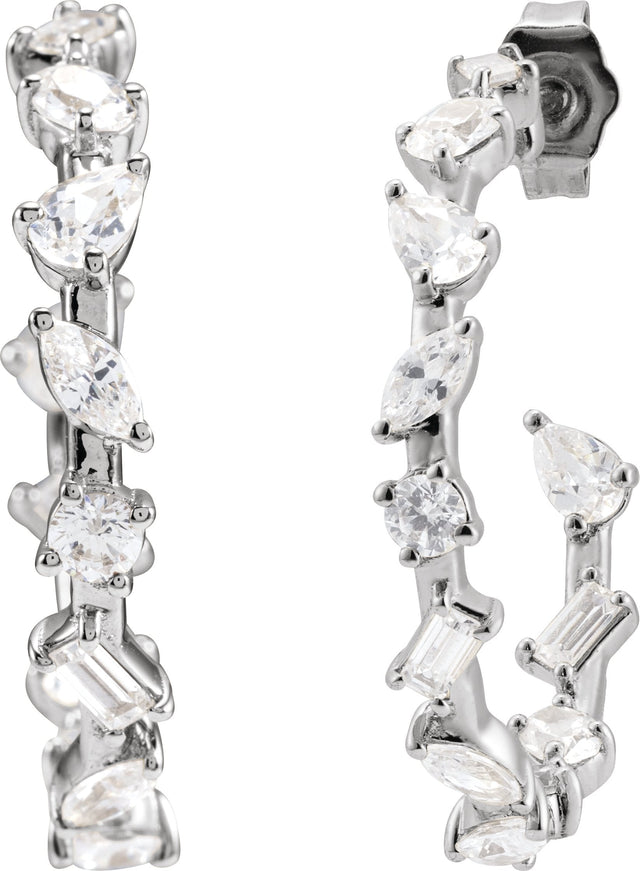 14K Gold Lab-Grown Diamond Hoop Earrings - White Gold - view 5
