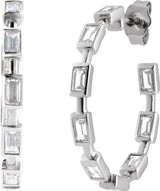 14K Gold Straight Baguette Lab-Grown Diamond Hoop Earrings – 1 1/4 CTW - White Gold - view 5