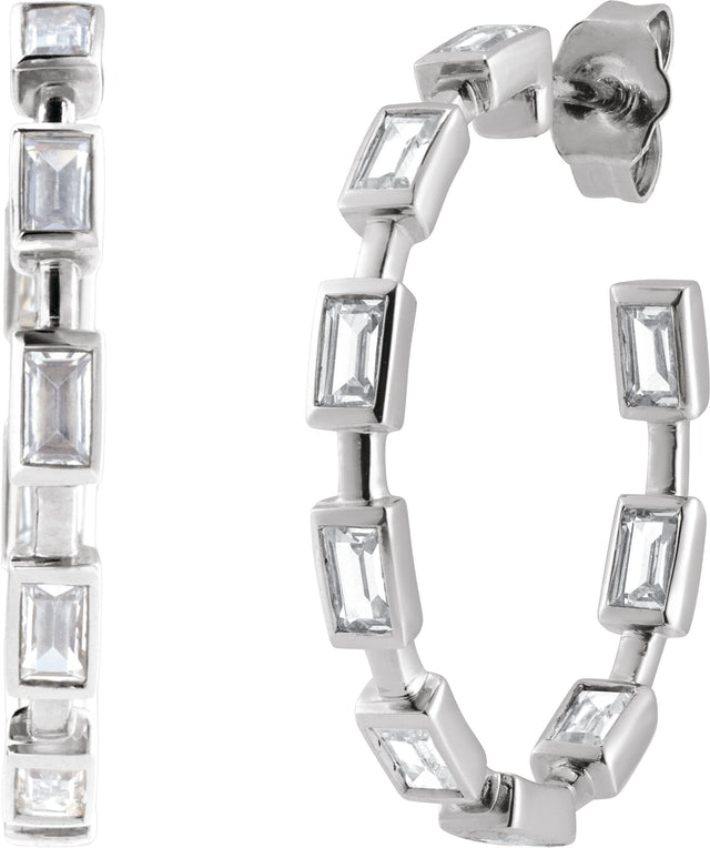 14K Gold Straight Baguette Lab-Grown Diamond Hoop Earrings – 1 1/4 CTW - White Gold - view 5