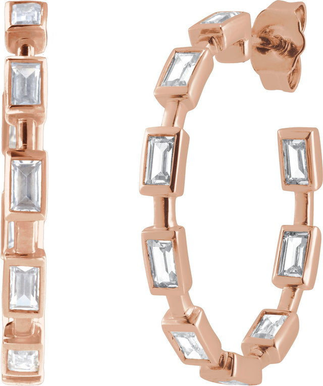 14K Gold Straight Baguette Lab-Grown Diamond Hoop Earrings – 1 1/4 CTW - Rose Gold - view 5