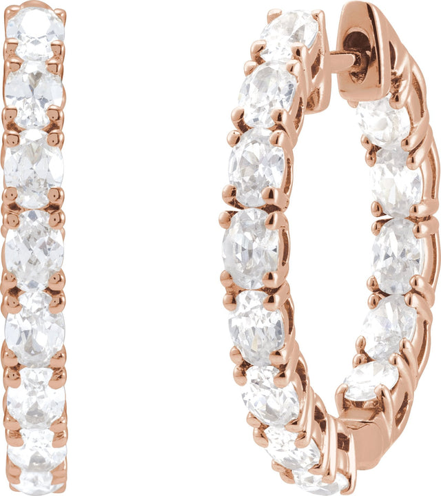 14K Gold Oval Lab-Grown Diamond Inside-Outside Hoop Earrings - Rose Gold - view 16