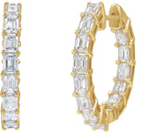 14K Gold Emerald Natural Diamond Inside-Outside Hoop Earrings - Yellow Gold - view 10