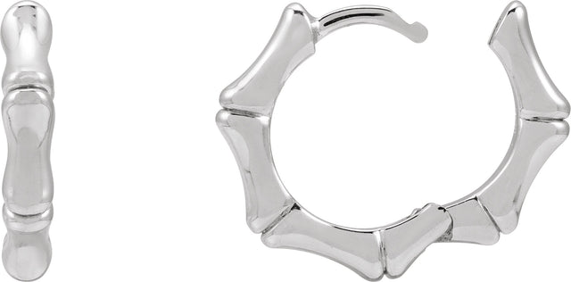 14K Gold Bamboo Hoop Earrings - White Gold - view 2