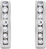 14K Gold Round Natural Diamond Channel-Set J-Hoop Earrings - White Gold - view 4