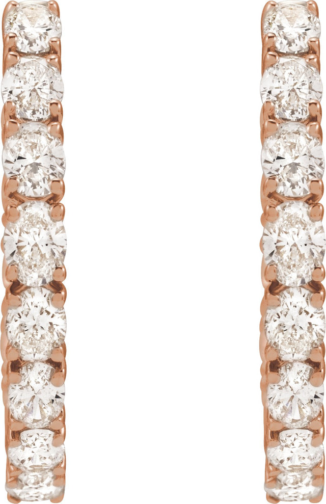 14K Gold Oval Lab-Grown Diamond Inside-Outside Hoop Earrings - Rose Gold - view 17