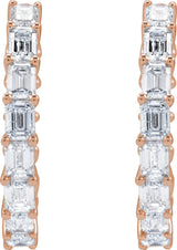 14K Gold Emerald Natural Diamond Inside-Outside Hoop Earrings - Rose Gold - view 11