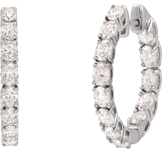 14K Gold Oval Natural Diamond Inside-Outside Hoop Earrings - White Gold - view 10