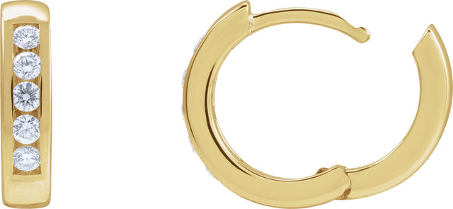 14K Gold Round Natural Diamond Hinged Hoop Earrings – 2-2.5mm Stones - Yellow Gold - view 9
