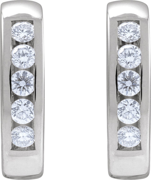 14K Gold Round Natural Diamond Hinged Hoop Earrings – 2-2.5mm Stones - White Gold - view 8