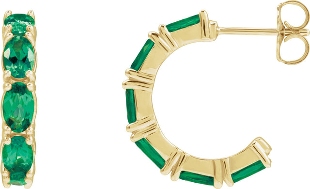 14K Gold Oval Natural Aquamarine Accented Hoop Earrings - Rose Gold - view 9