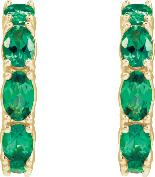 14K Gold Oval Natural Emerald Accented Hoop Earrings - Rose Gold - view 9