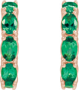 14K Gold Oval Natural Emerald Accented Hoop Earrings - Rose Gold - view 6