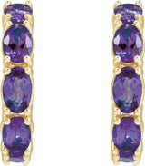14K Gold Oval Natural Amethyst Accented Hoop Earrings - Yellow Gold - view 4