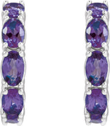 14K Gold Oval Natural Amethyst Accented Hoop Earrings - White Gold - view 4
