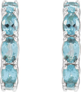 Platinum Oval Natural Aquamarine Accented Hoop Earrings - view 7