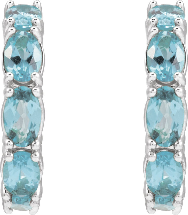 Platinum Oval Natural Aquamarine Accented Hoop Earrings - view 7
