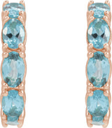 14K Gold Oval Natural Aquamarine Accented Hoop Earrings - Rose Gold - view 7