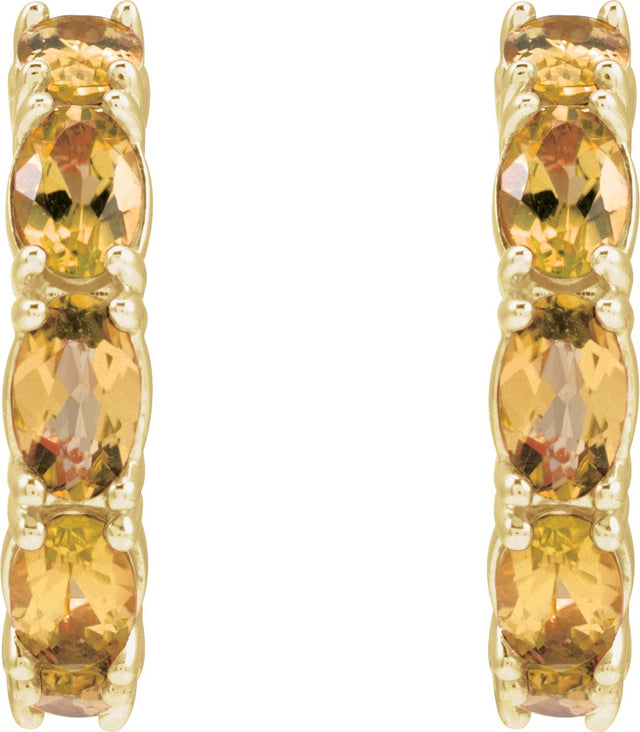 14K Gold Oval Natural Citrine Accented Hoop Earrings – 5x3mm - Yellow Gold - view 4