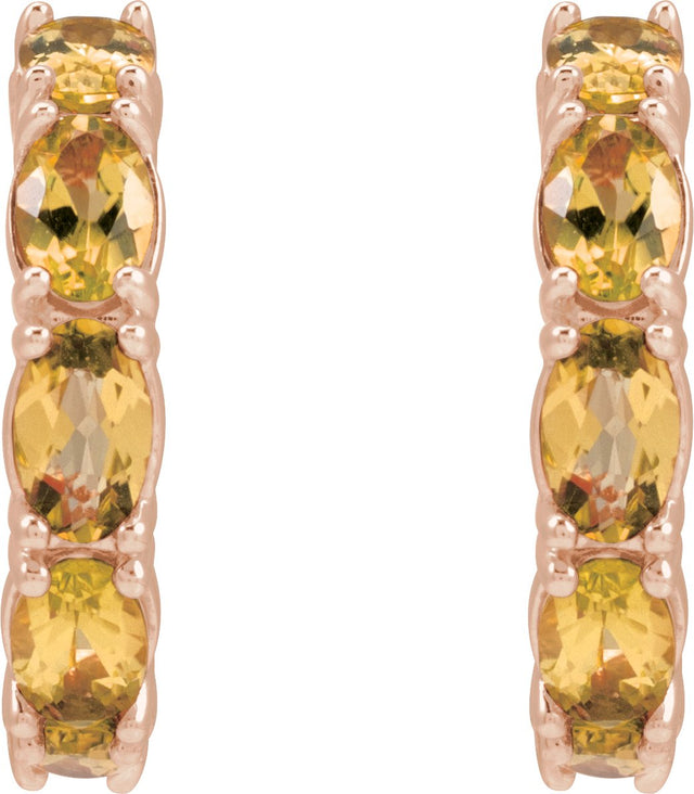 14K Gold Oval Natural Citrine Accented Hoop Earrings – 5x3mm - Rose Gold - view 7