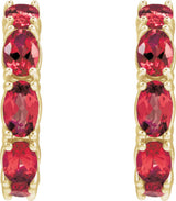14K Gold Oval Natural Ruby Accented Hoop Earrings - Yellow Gold - view 4